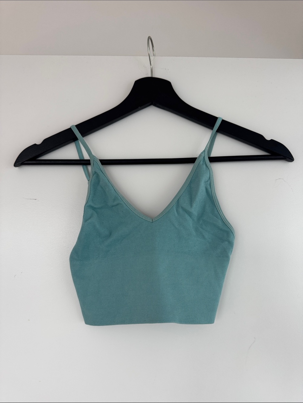 Teal Ribbed Talula Aritzia V-Neck Crop Tank Top
